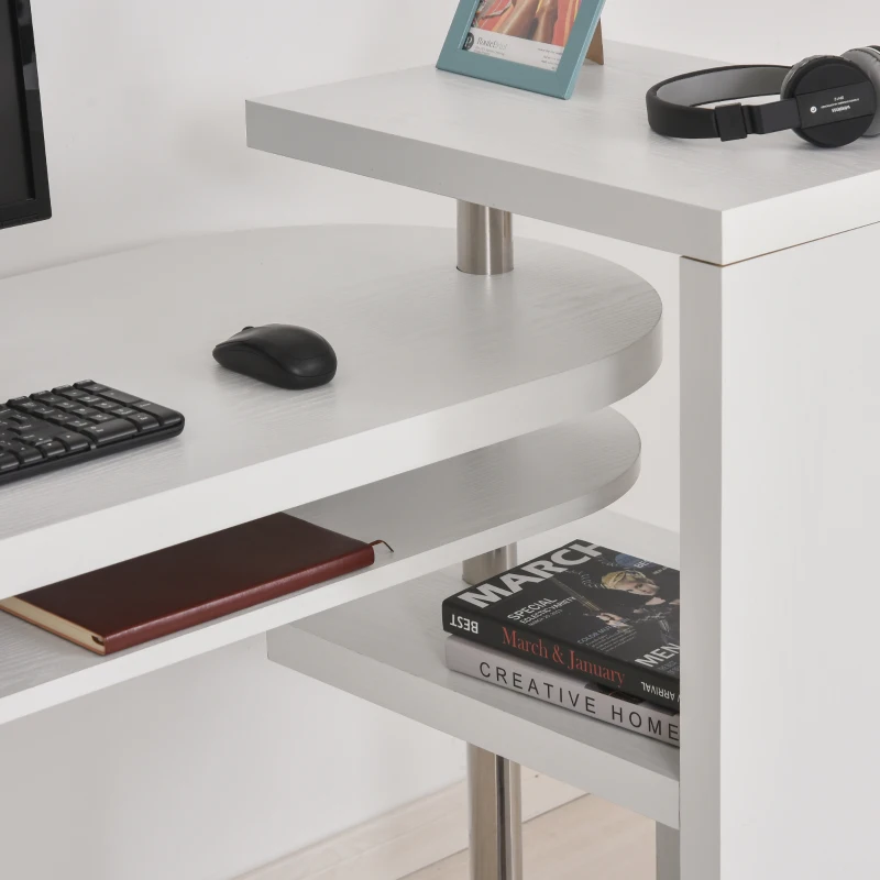 HOMCOM Hoekbureau computertafel PC-bureau met plank bureau L/I-vorm wit