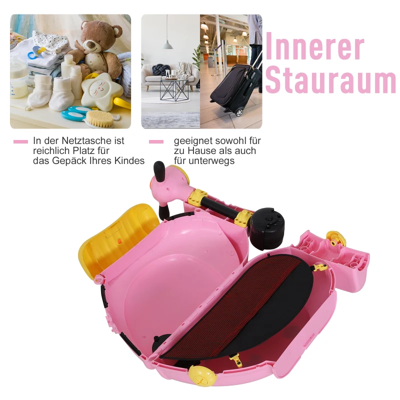 Kinderkoffer motorfiets kinderbagage handbagage met riem om te zitten wielen roze