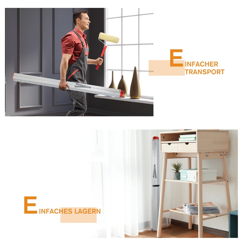 HOMCOM Inklapbare ladder vouwladder staladder aluminium zilver