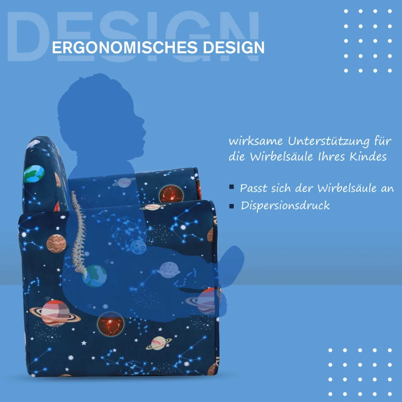 HOMCOM Kinderstoel bank voor de kinderkamer kinderbank mini-bank-stoel polyester blauw