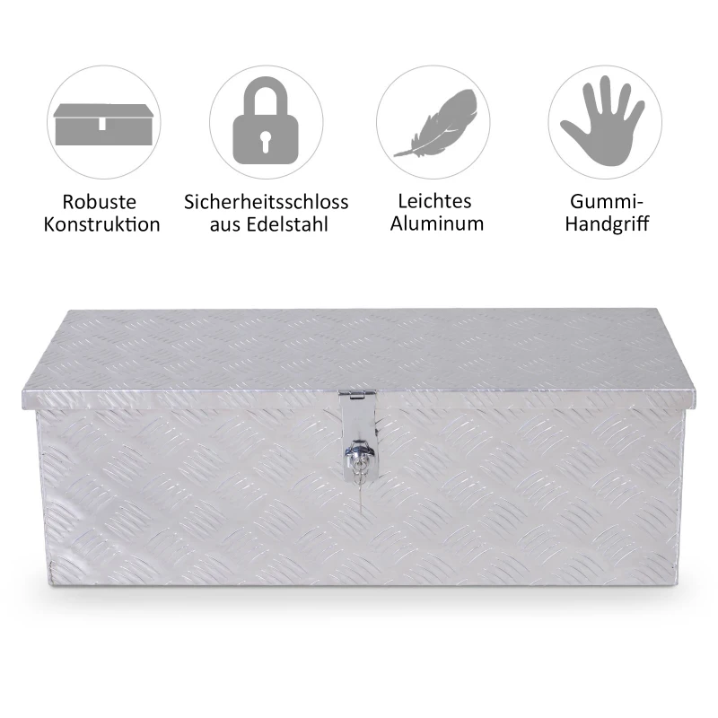 HOMCOM® gereedschapskist werkkist veilig met slot draagbaar aluminium zilver 76 x 33 x 25 cm