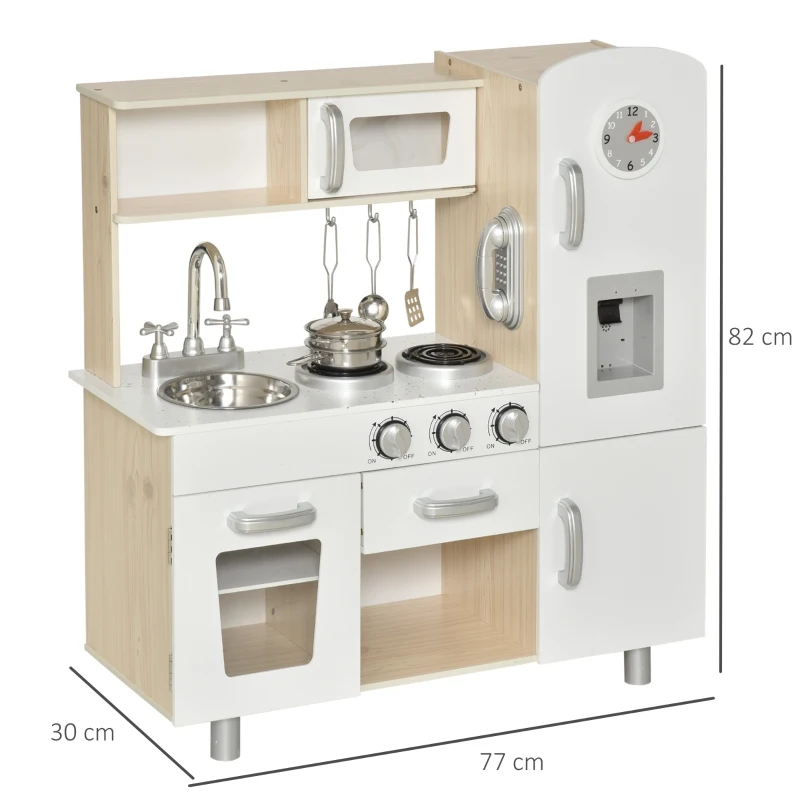 HOMCOM Kinderkeuken met accessoires droomkeuken speelkeuken speelgoedkeuken grenenhout MDF wit