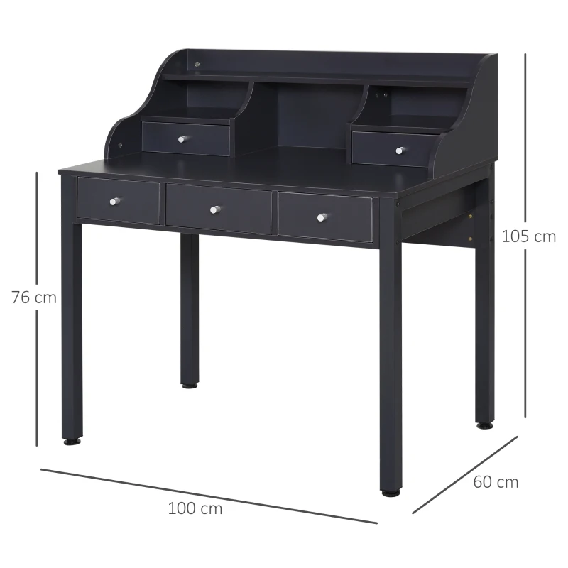 HOMCOM Bureau met plank, schuiflade, computertafel, kantoortafel, MDF, donkergrijs