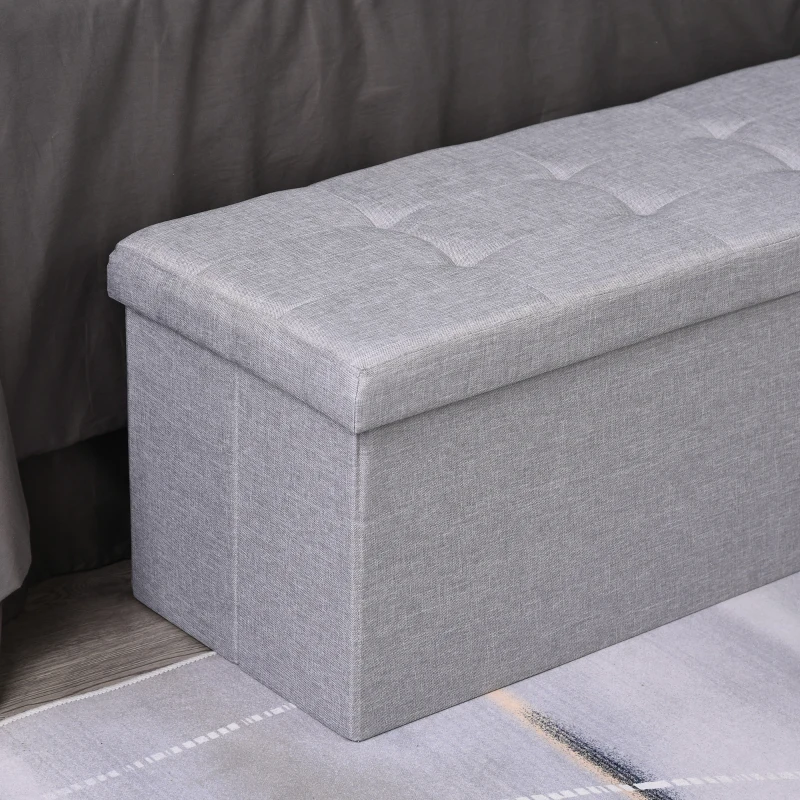 HOMCOM Zitbank met opbergruimte gestoffeerde bank kistbank met scheidingsrooster inklapbaar grijs