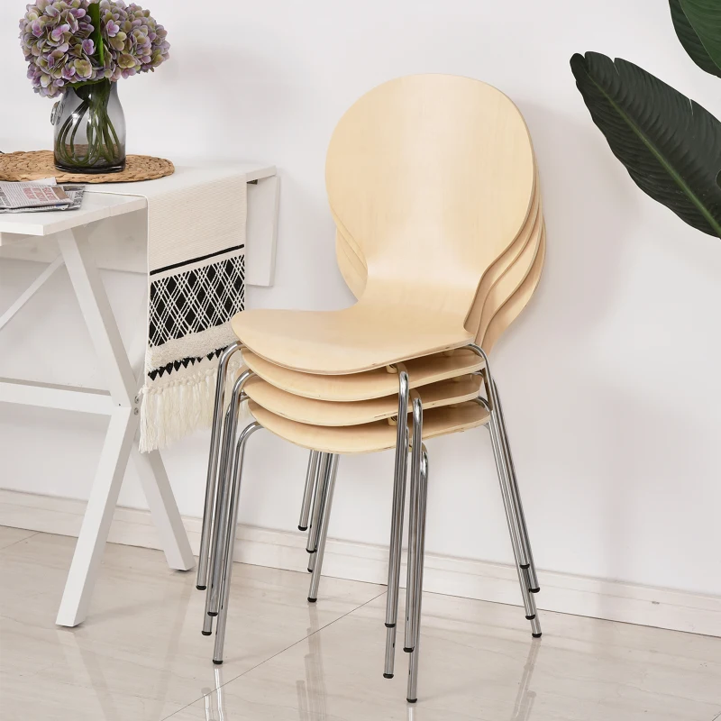 HOMCOM Set van 4 eetkamerstoelen keukenstoel houten stoel met metalen poten massief hout naturel