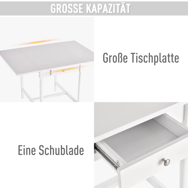 Opklapbare eettafel klaptafel multifunctioneel 2 opvouwbare bijzettafelbladen