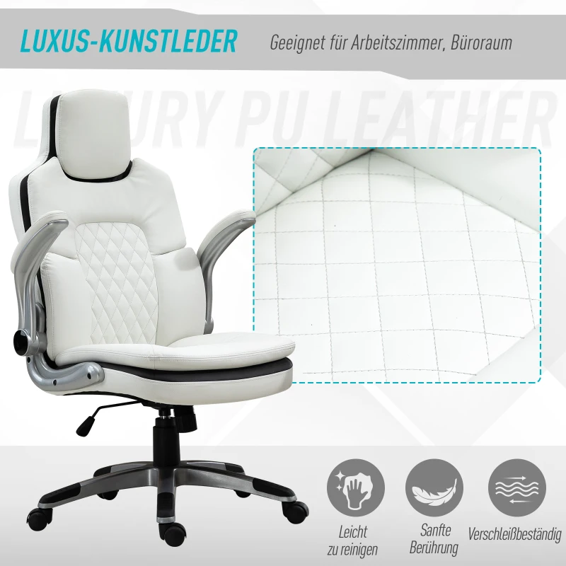 Vinsetto Bureaustoel kantoorstoel inklapbare armsteunen In hoogte verstelbaar kantelfunctie PU