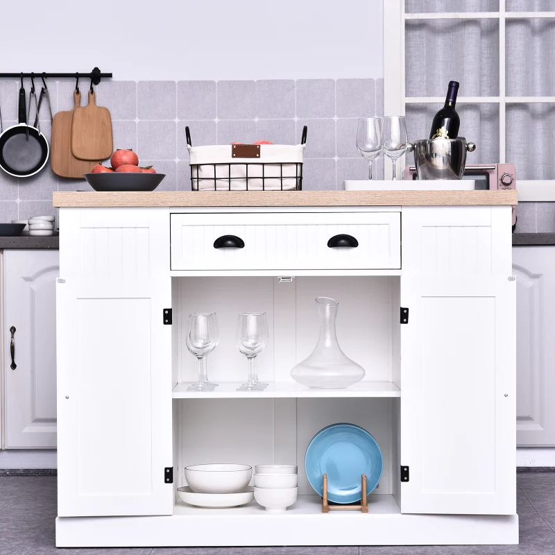 HOMCOM keukenkast, keukenplank, onderkast met schuiflade, anti-kantel, MDF, wit