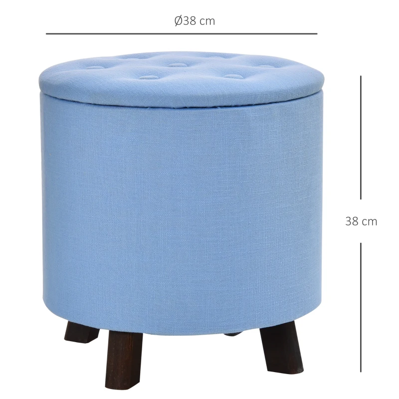 Poef met opbergruimte ottoman poef linnen lichtblauw Ø38 x 38 h cm