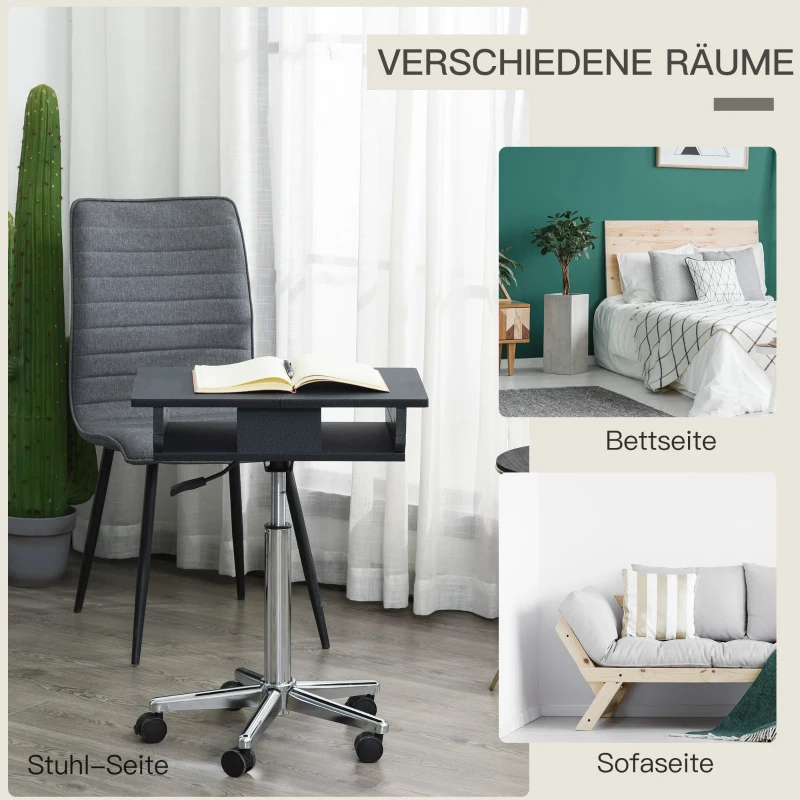 HOMCOM Laptoptafel laptopstandaard met wielen in hoogte verstelbaar inklapbaar staal zwart