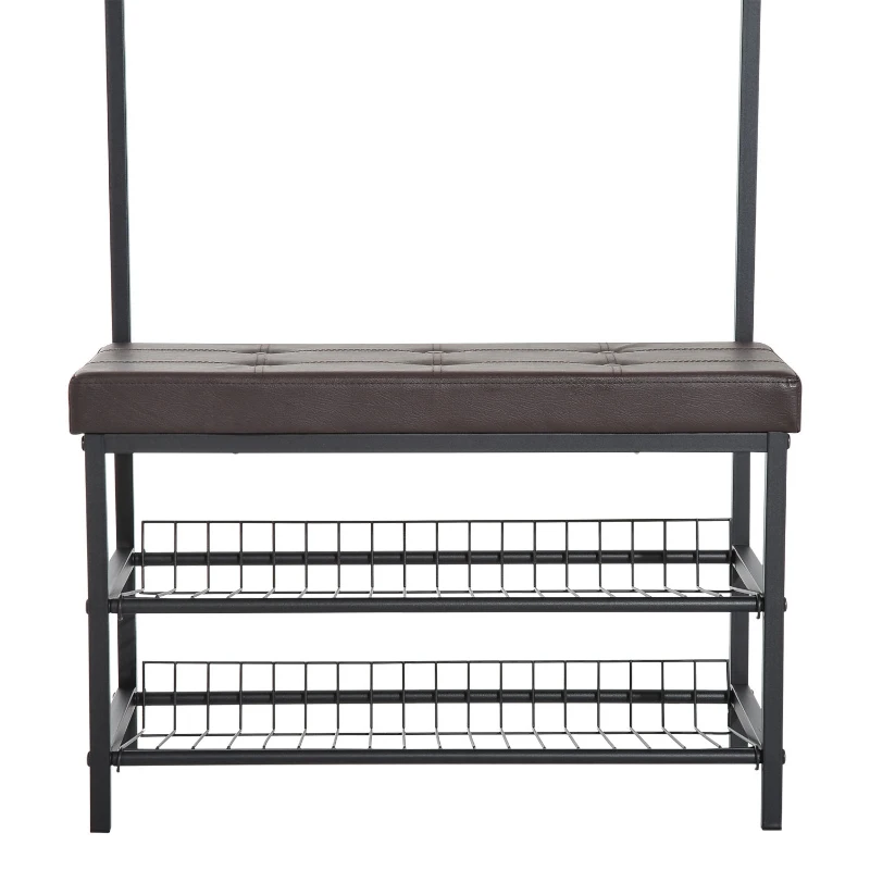 HOMCOM garderobestandaard garderobe kledingrek met zitbank schoenrenrek metaal