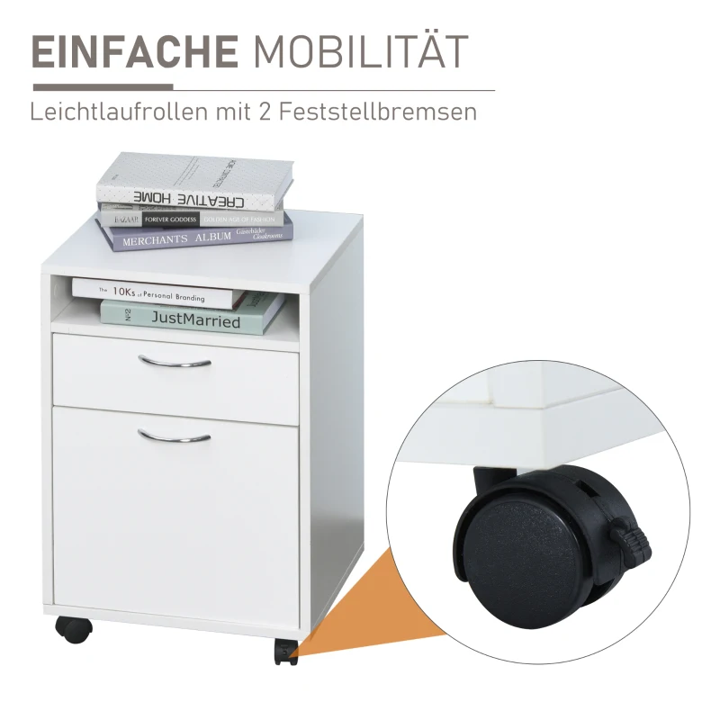 HOMCOM rolcontainer, archiefkast, kantoorcontainer met schuiflade, kantoorkast, opslagcontainer, spaanplaat, wit, 40 x 35 x 60 cm rolcontainer archiefkast schuiflade kantoorkast wit | Aosom.de
