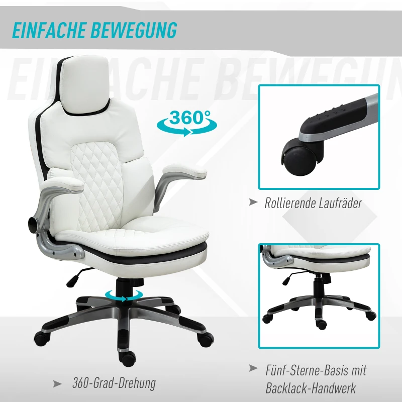 Vinsetto Bureaustoel kantoorstoel inklapbare armsteunen In hoogte verstelbaar kantelfunctie PU