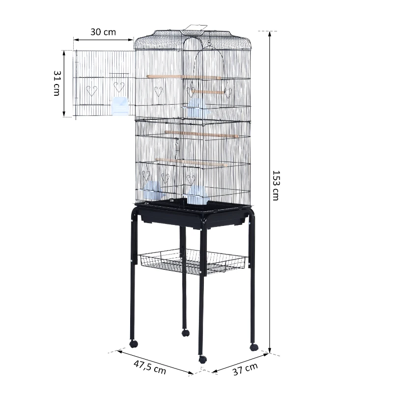 PawHut Vogelkooi volière vogelhuis metalen volière voor vogels met staander verrijdbaar