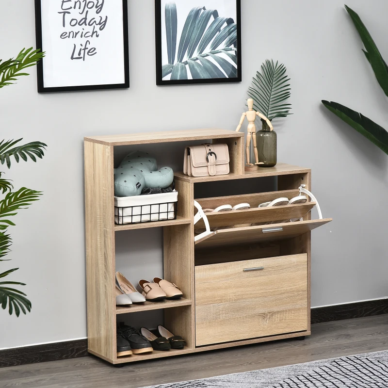 HOMCOM Schoenenrek schoenenkast Schoenenkast met kantelklep opbergkast 2 kleppen 20 schoenen