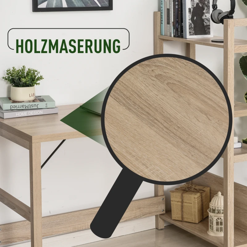 Bureau met 4 niveaus boekenkast computertafel kantoortafel spaanplaat eiken