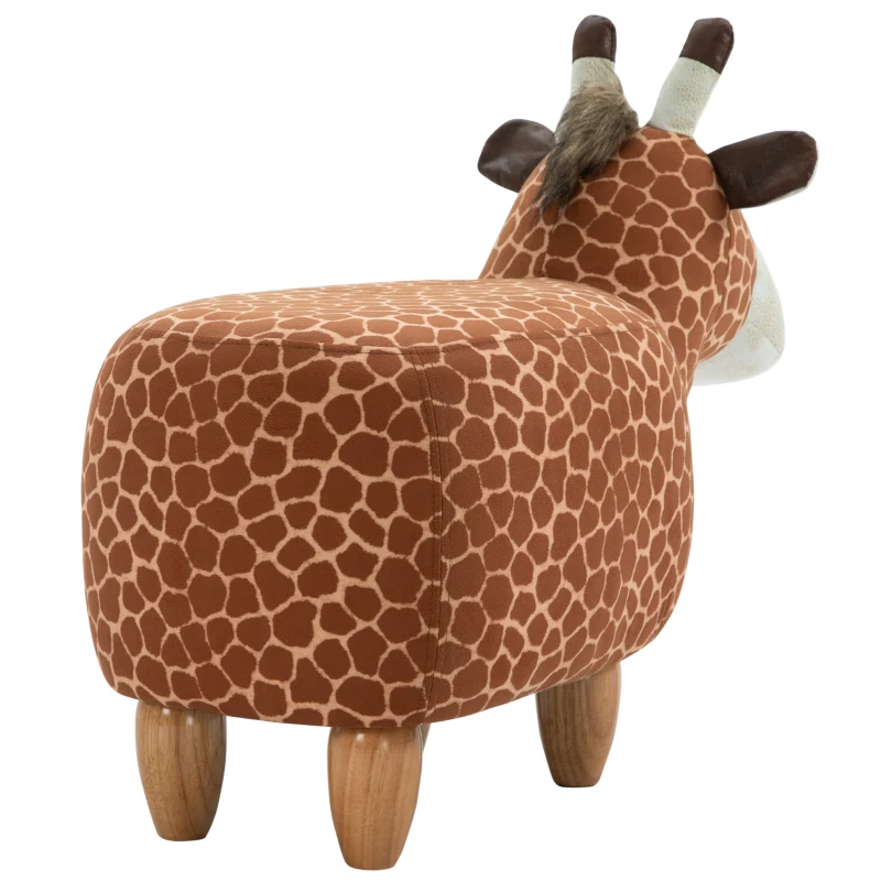 HOMCOM Dierenkruk decoratieve kruk gestoffeerde kruk met dierenmotief giraffe ottoman