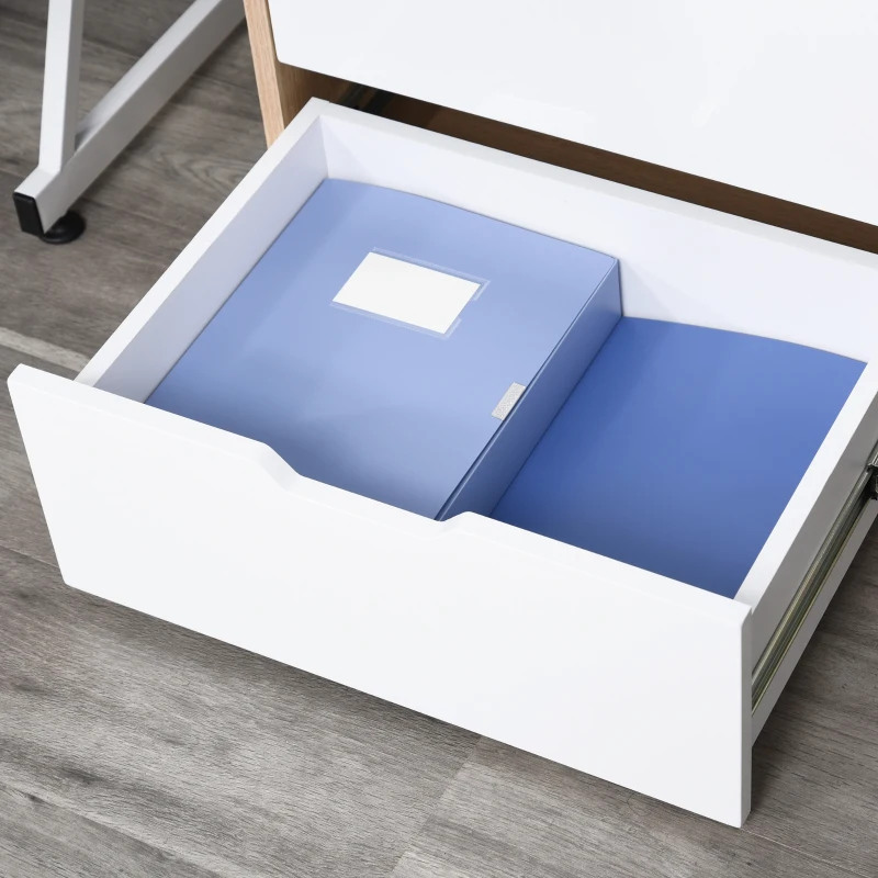 HOMCOM Kantoorcontainer met 3 schuiflades archiefkast kantoorkast E1 spaanplaat wit + naturel