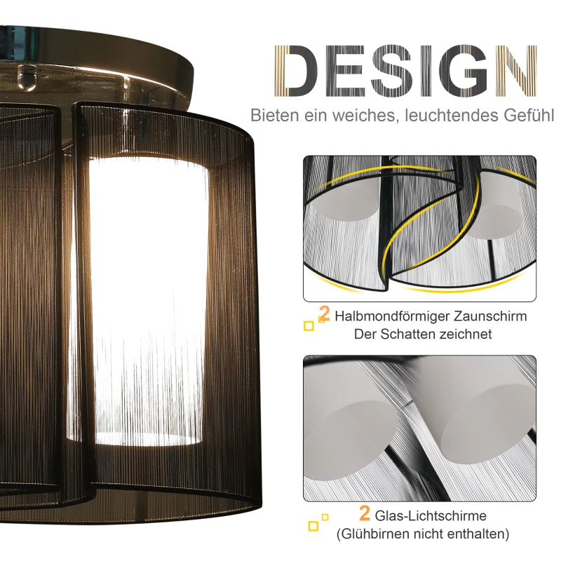 HOMCOM Plafondlamp vintage 2 x E27 fitting plafondlamp plafondlicht lamp 40 W zwart