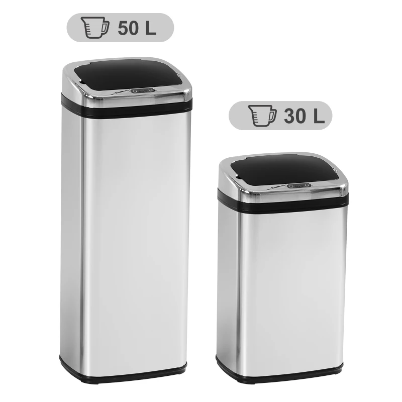 HOMCOM vuilnisemmer rvs automatische sensor 50 l vierkant zonder binnenemmer 50 l/vierkant afvalemmer IR met/zonder rond 30 l / 50 l (50 l/vierkant)