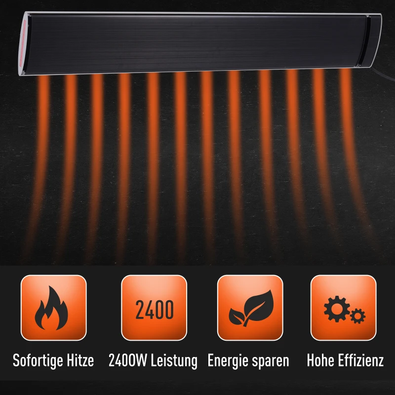 Outsunny Buitenverwarming 2400 W straalkachel kachel wandmontage tuinterras alu