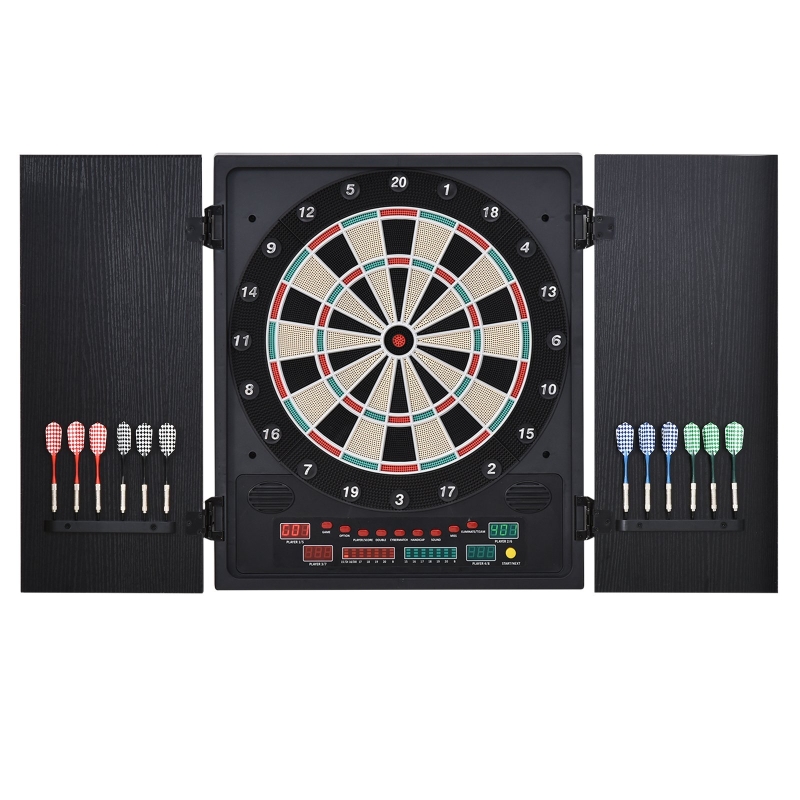 Elektronische dartset dartbord dartschijf met 12 darts zwart + wit 8 spelers