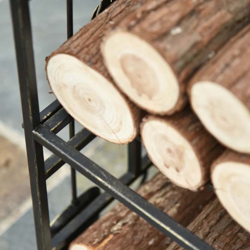 Outsunny Brandhoutstandaard met openhaard gereedschap brandhoutplank ijzer goud(m-9)