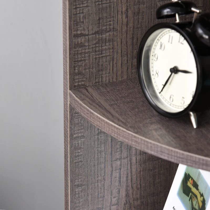 Boekenkast hoek meerdere niveaus vrijstaande stelling woonkamerrek spaanplaat grijs