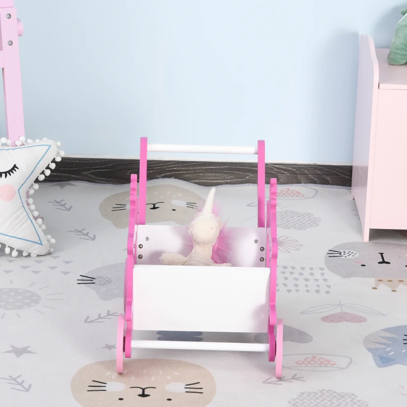 winkelwagen voor kinderen kinderspeelgoed houten hulpmiddel bij het leren lopen met opbergruimte roze