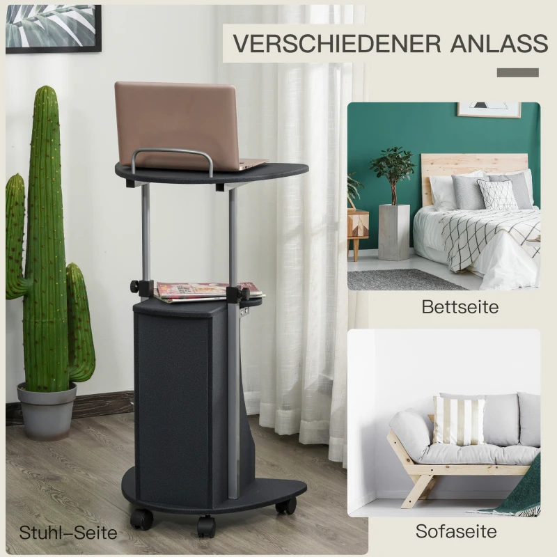 HOMCOM Laptoptafel laptopstandaard met wielen en aflegvlakken in hoogte verstelbaar staal