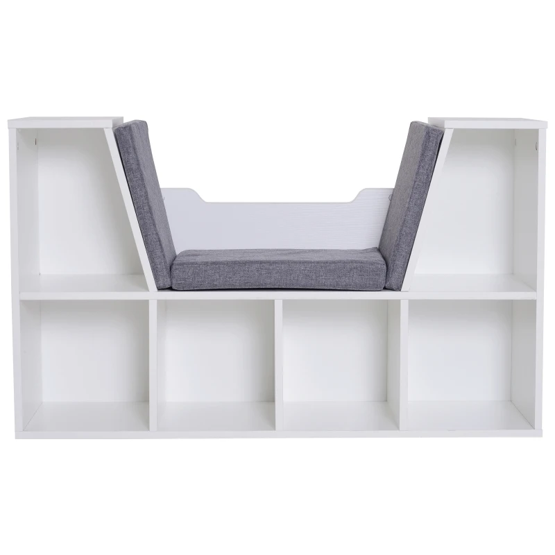 HOMCOM® boekenkast met zitkussens | staande kast | hout, linnen | 102 x 30 x 61 cm | Wit, grijs | Aosom.de