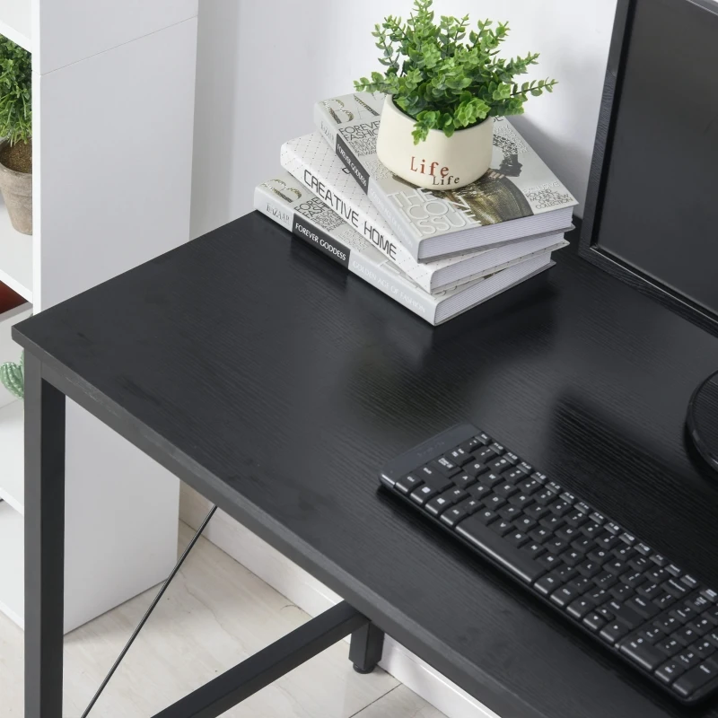 HOMCOM Computerbureau L-vormig hoekbureau bureau kantoortafel metaal zwart