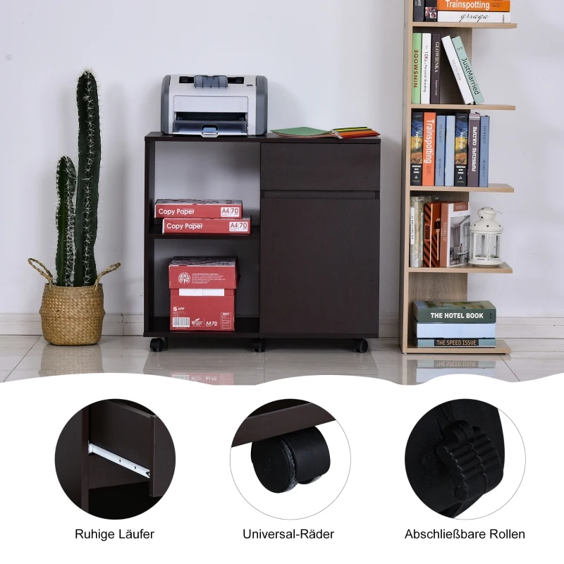 HOMCOM Printertafel trolley printerstandaard met laden+plank spaanplaat bruin