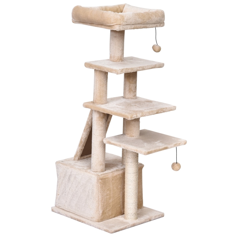 kattenboom 5 verdiepingen krabpaal kattengrot sisal palen krabplank pluche beige