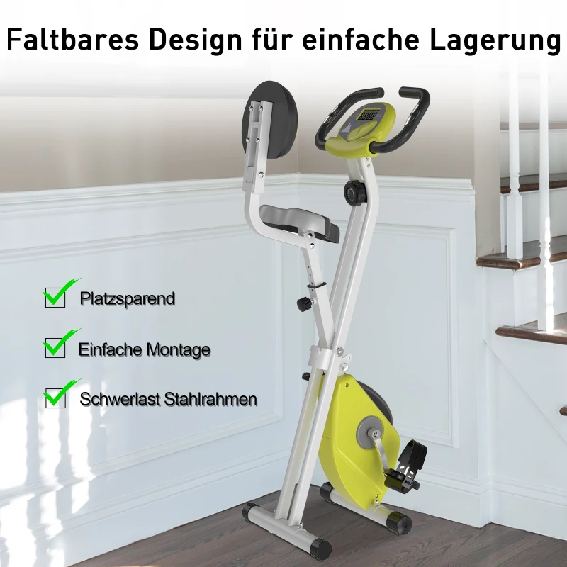 HOMCOM Hometrainer fietstrainer met magnetische weerstand met 8 niveaus staal geel