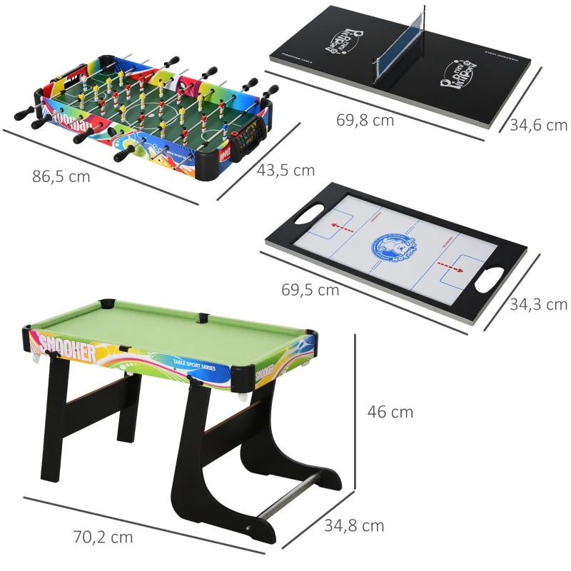 HOMCOM Tafelspel 4-in-1 tafelvoetbaltafel voor voetbal, hockey, tafeltennis, biljart, multigame