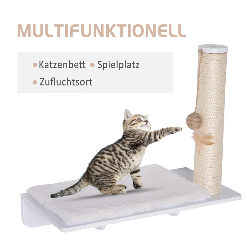 PawHut krabpaal, kattenplank, kattenboom, kattenligplaats, wandmontage, pluchen bekleding MDF