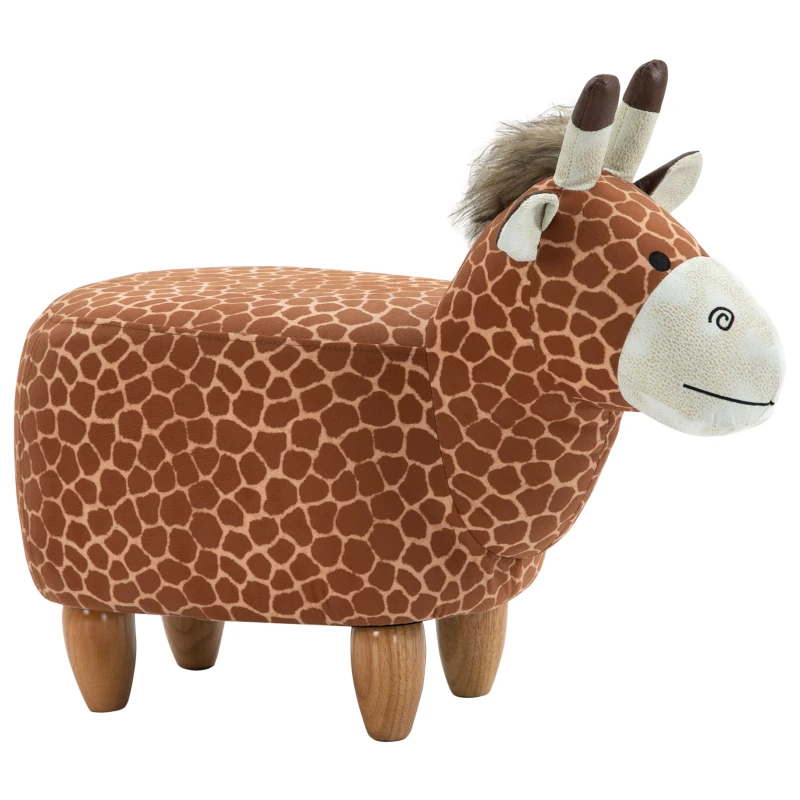 HOMCOM Dierenkruk decoratieve kruk gestoffeerde kruk met dierenmotief giraffe ottoman