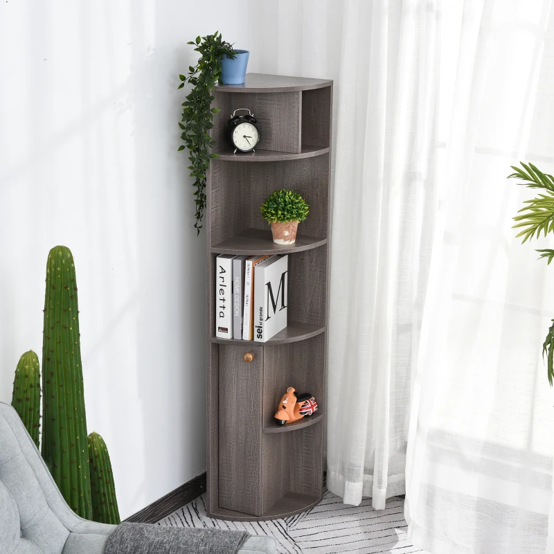 Boekenkast hoek meerdere niveaus vrijstaande stelling woonkamerrek spaanplaat grijs