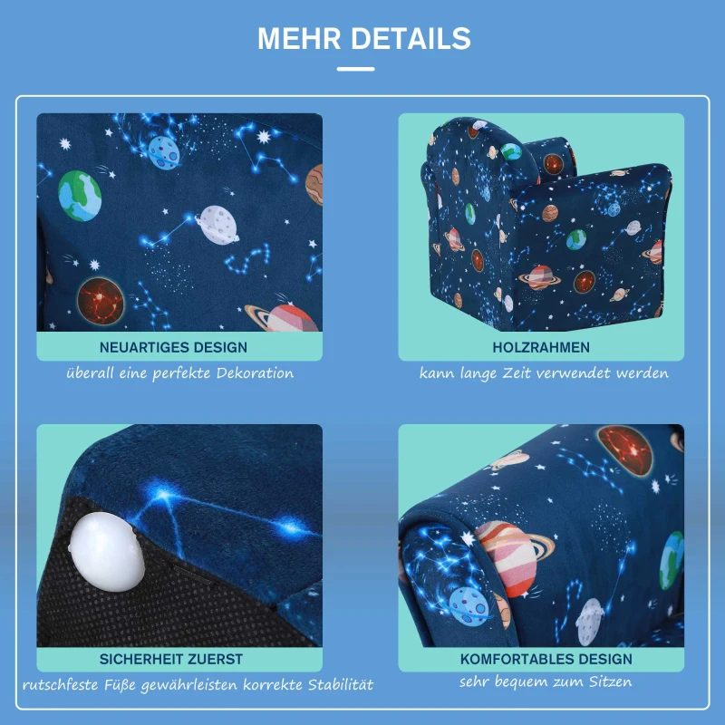 HOMCOM Kinderstoel bank voor de kinderkamer kinderbank mini-bank-stoel polyester blauw