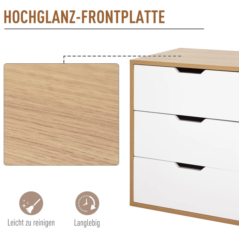 HOMCOM Kantoorcontainer met 3 schuiflades archiefkast kantoorkast E1 spaanplaat wit + naturel