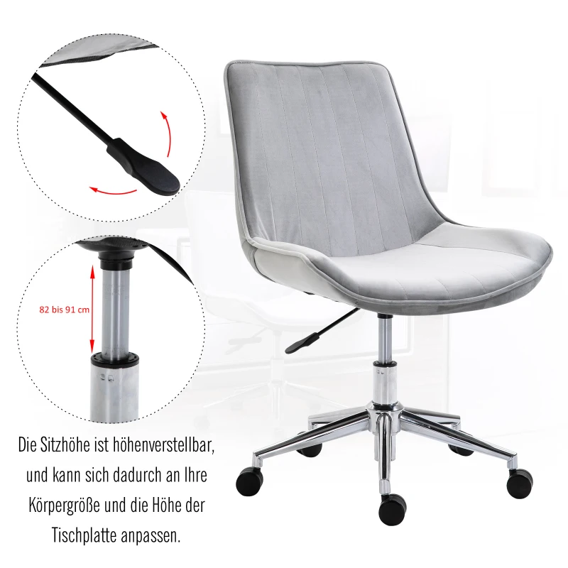 HOMCOM bureaustoel draaistoel bureaustoel in hoogte verstelbaar 360 ° draaibaar fluweel 52,5 x 60 x 82-91 cm, Grijs