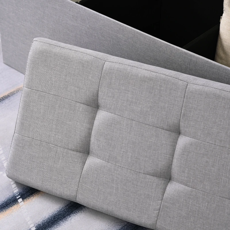 HOMCOM Zitbank met opbergruimte gestoffeerde bank kistbank met scheidingsrooster inklapbaar grijs