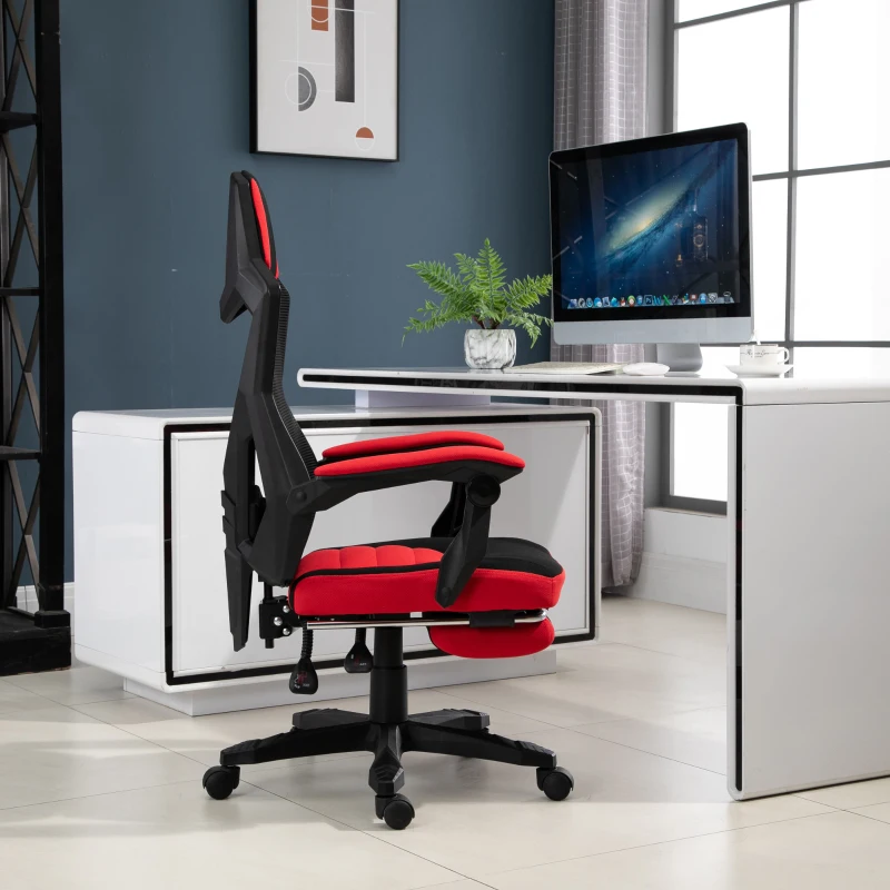 Vinsetto Ergonomische kantoorstoel gamestoel draaistoel met voetsteunen polyester zwart