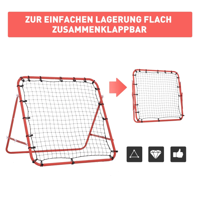 HOMCOM voetbal rebounder kickback goal rebound muurnet, metalen buis + PE-stof, 96 x 80 x 96 cm, rood net | Aosom.nl