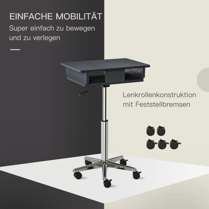 HOMCOM Laptoptafel laptopstandaard met wielen in hoogte verstelbaar inklapbaar staal zwart