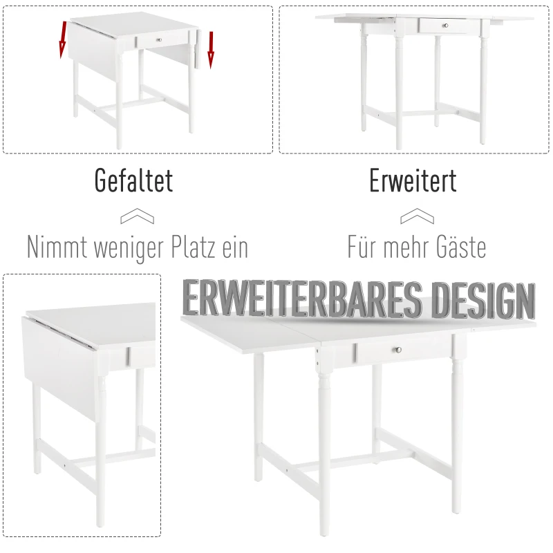 Opklapbare eettafel klaptafel multifunctioneel 2 opvouwbare bijzettafelbladen