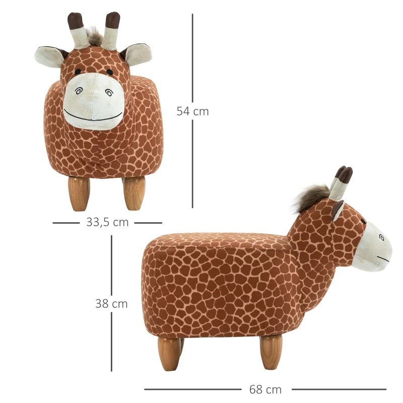 HOMCOM Dierenkruk decoratieve kruk gestoffeerde kruk met dierenmotief giraffe ottoman