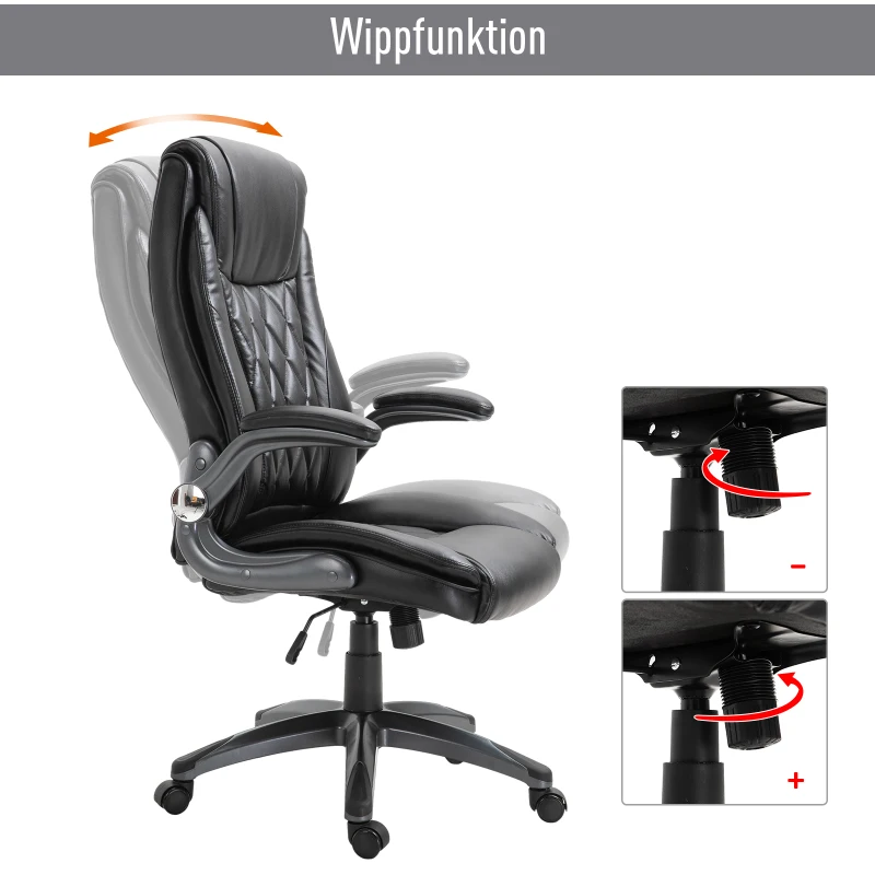Vinsetto bureaustoel draaistoel computerstoel met kantelfunctie in hoogte verstelbaar kunstleer zwart 69,5 x 76 x 113–121 cm | Aosom.nl