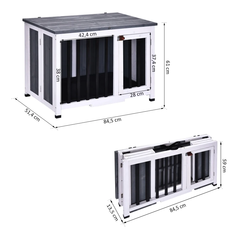 PawHut Hondenhok inklapbare hondenkooi hondenhok met raam huisdier massief hout grijs